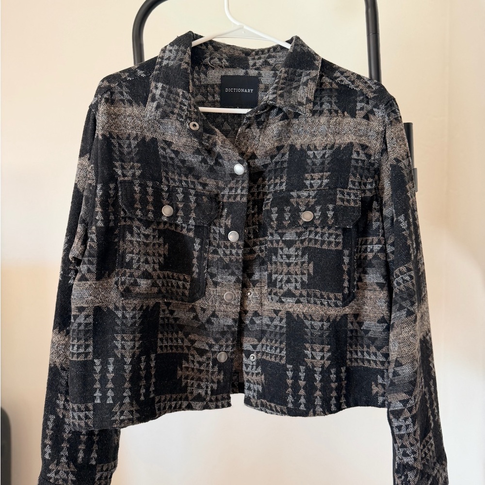Dictionart Women's Black and Gray Jean Jacket
